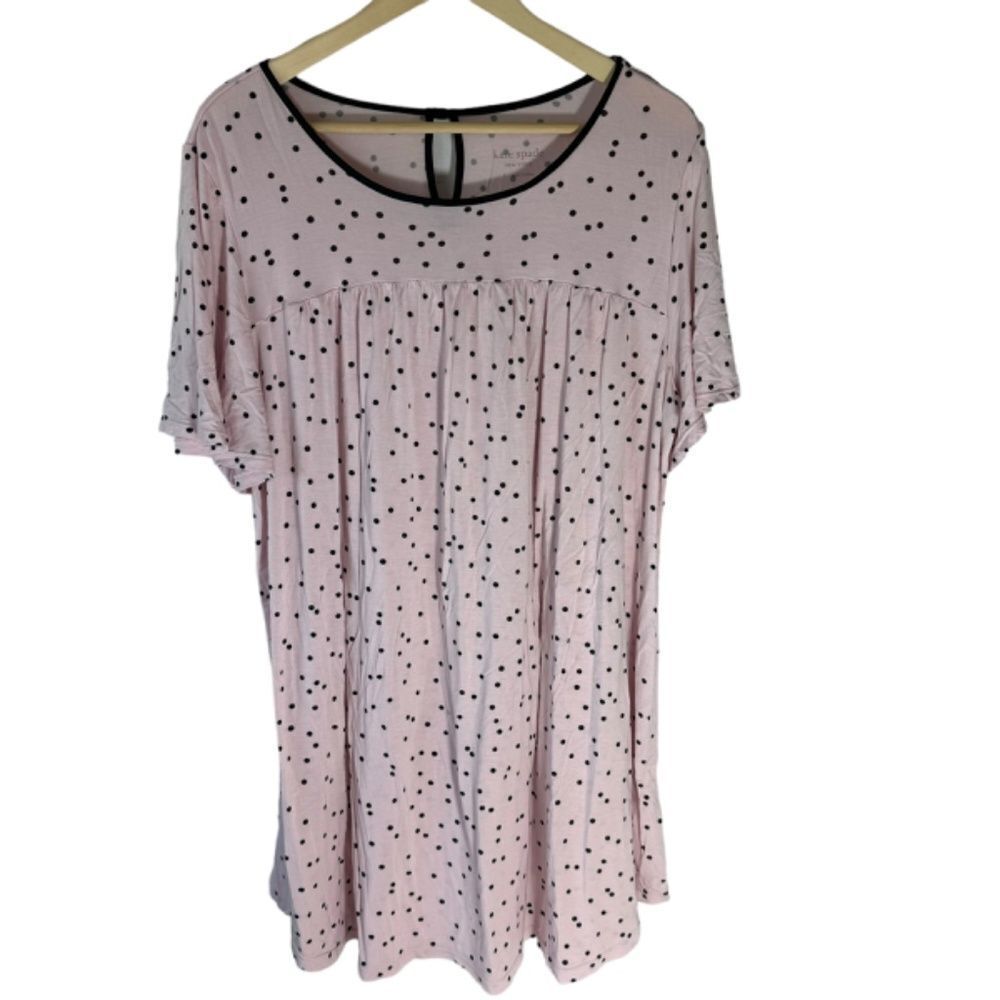 Kate Spade Pink Polka Dot Keyhole Back Shirred Nightgown Sz‎ L